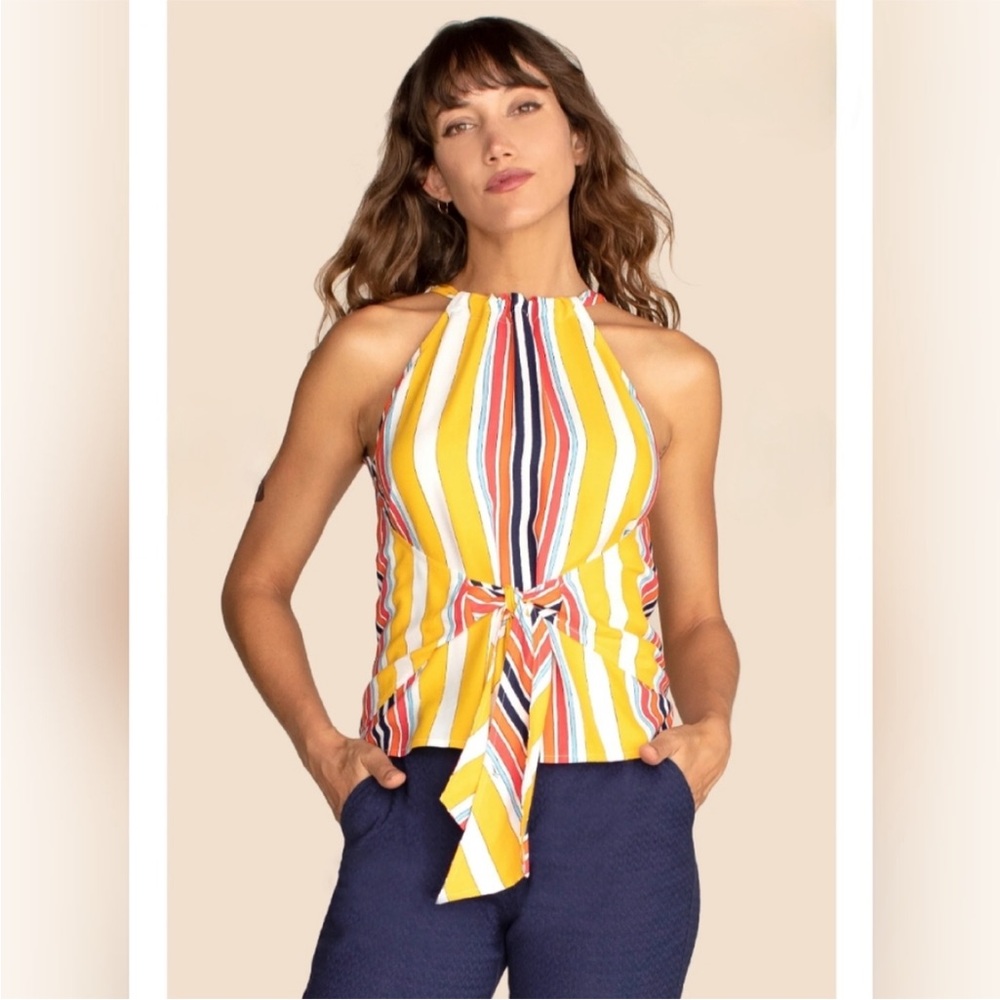 Trina Turk wrap tie top. Primary color vertical stripes. Size large.